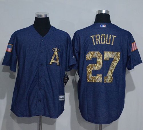 Angels of Anaheim #27 Mike Trout Denim Blue Salute to Service Stitched MLB Jersey